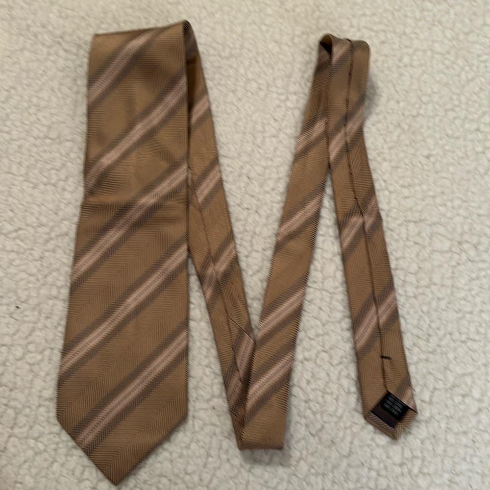VALERIO GARATI MENS silk tie brown/gold w/stripes / box 10-49